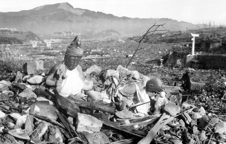 A temple destroyed by the bombing of Nagasaki.