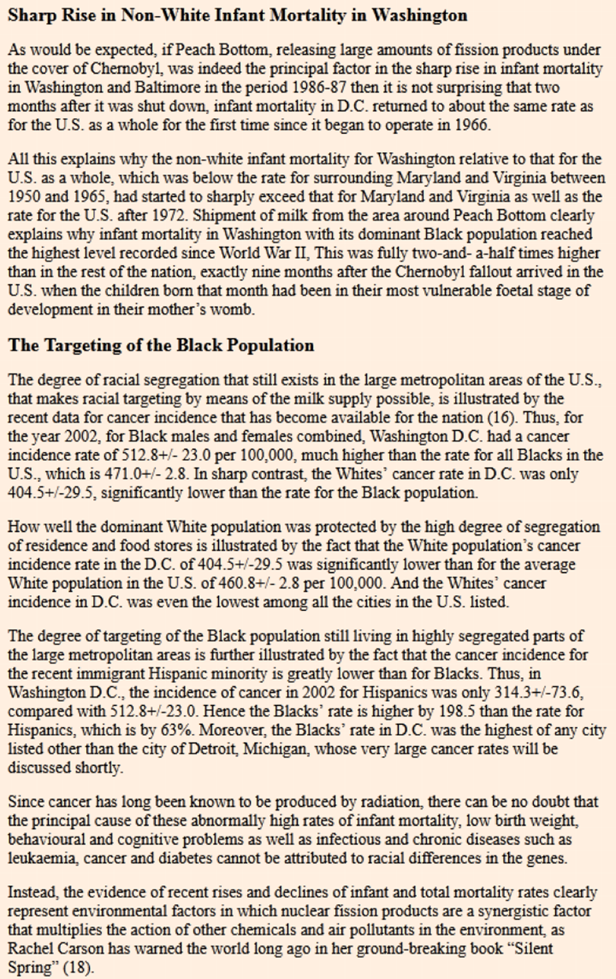 Nuclear racism & black genocide in the ghetto milk program then latino genocide.