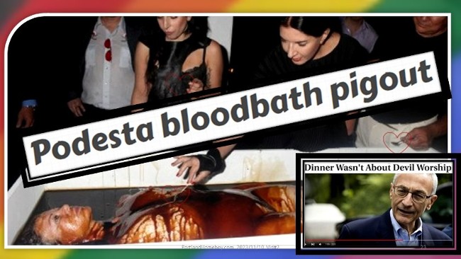 Podesta spirit-eating pig-out sampling mixture of blood, semen & other body fluids with effigy of Hillary Clinton