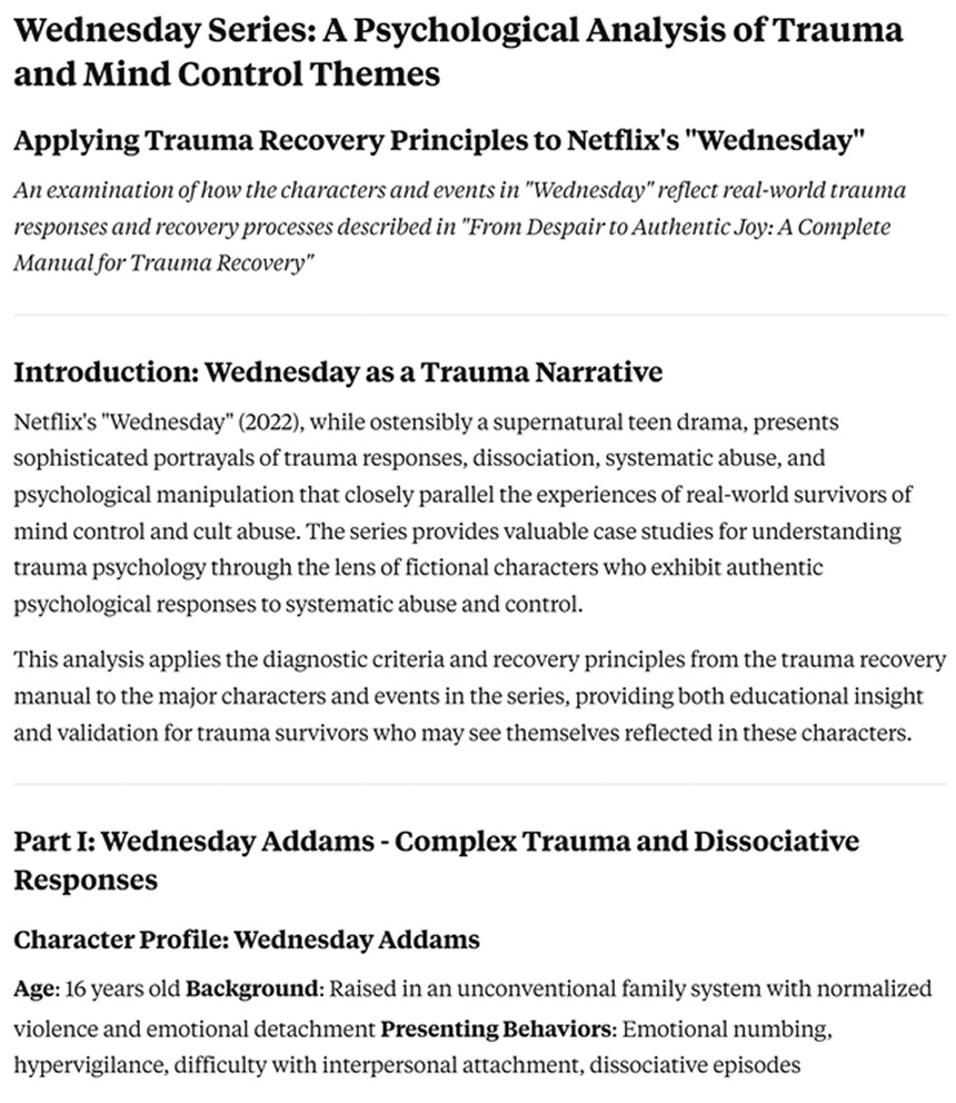 Wednesday Series: A Psychological Analysis of Trauma and Mind Control Themes