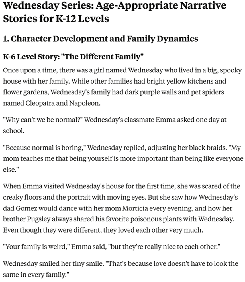 K-12 Teacher's Guide Wednesday Series: Age-Appropriate Narrative Stories for K-12 Levels