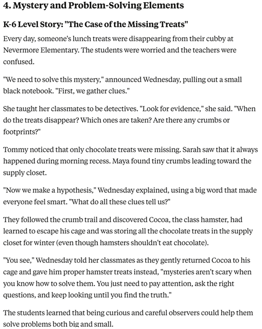 K-12 Teacher's Guide Wednesday Series: Age-Appropriate Narrative Stories for K-12 Levels 