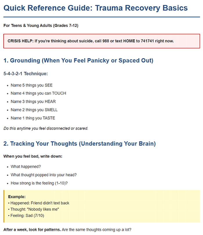 Quick Reference Guide for Teens & Young Adults